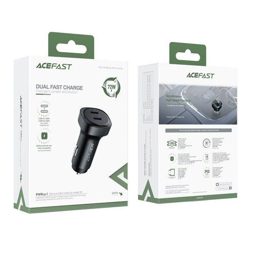Автомобільний зарядний пристрій Acefast B2 2xUSB-C (72W · 3A) (Black)
