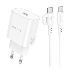 Сетевое зарядное устройство Borofone BA82A USB-C (25W · 3A) с кабелем Type-C – Type-C (White)