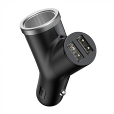 Автомобільний зарядний пристрій Baseus Y type dual 2xUSB-A+cigarette lighter extended car charger (15.5W · 3.1A) (Black)