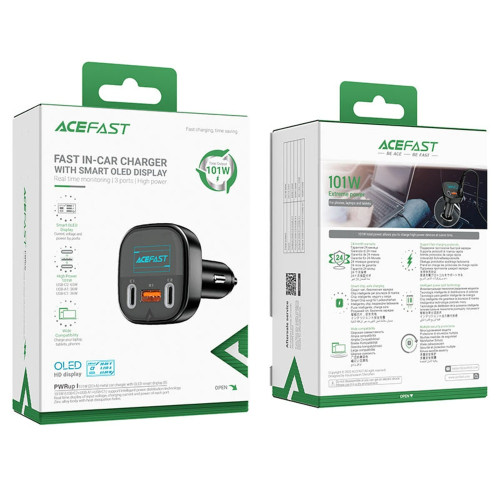 Автомобильное зарядное устройство Acefast B5 USB-A+2xUSB-C (101W · 3A) (Black)