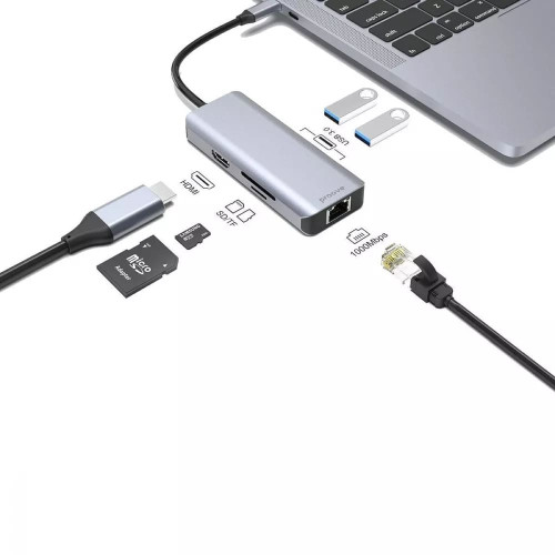USB-хаб Proove Iron Link 6в1 (2xUSB 3.0 · SD · RJ45 · HDMI) (Silver)