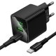 Мережевий зарядний пристрій Hoco CS84A з дисплеєм USB-A+USB-C (30W · 3A) з кабелем Type-C – Type-C (Black)