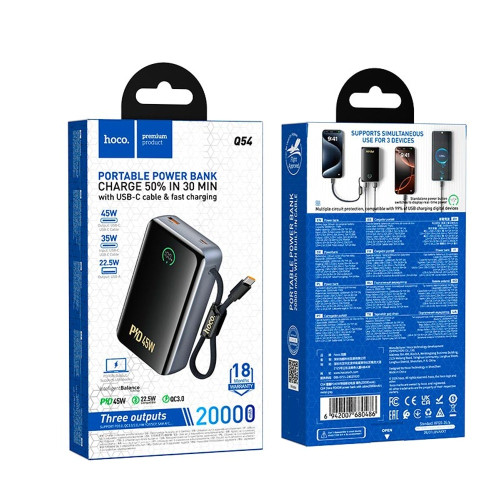 Повербанк Hoco Q54 Shine 45W (20000 mAh) (Gray)