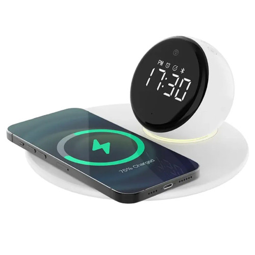 Беспроводное зарядное устройство WIWU Wi-W017 with Night Light+Digital Alarm+Bluetooth Speaker 3в1 (15W) (White)