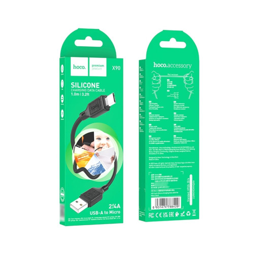 Кабель Hoco X90 Cool silicone USB-A – Micro-USB (1 м · 12W · 2.4A) (Black)