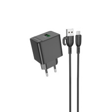 Мережевий зарядний пристрій Borofone BAS12A USB-A (18W · 3A) з кабелем USB-A – Micro-USB (Black)
