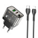 Сетевое зарядное устройство Hoco N34 USB-A+USB-C (20W · 3A) с кабелем Type-C – Lightning (Black)