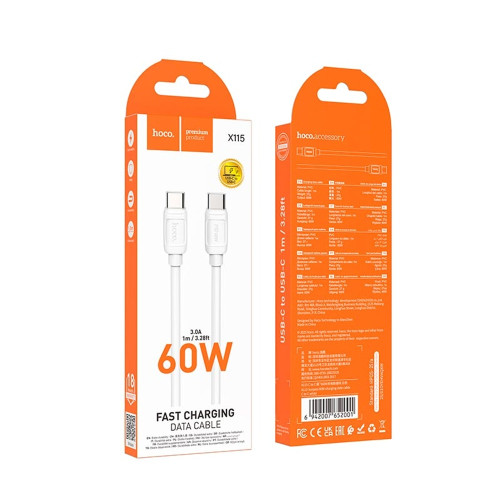 Кабель Hoco X115 Surpass Type-C – Type-C (1 м · 60W · 3A) (White)