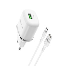 Сетевое зарядное устройство Borofone BA36A USB-A (18W · 3A) с кабелем USB-A – Type-C (White)