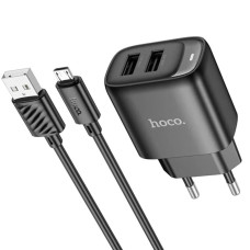 Сетевое зарядное устройство Hoco C141A 2xUSB-A (10.5W · 2.1A) с кабелем USB-A – Micro-USB (Black)