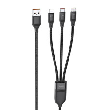 Кабель Hoco U104 Ultra charging 3-в-1 USB-A – Lightning/Micro-USB/Type-C (1.2 м · 66W · 6A) (Black)