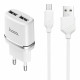 Сетевое зарядное устройство Hoco C12 2xUSB-A (12W · 2.4A) с кабелем USB-A – Micro-USB (White)