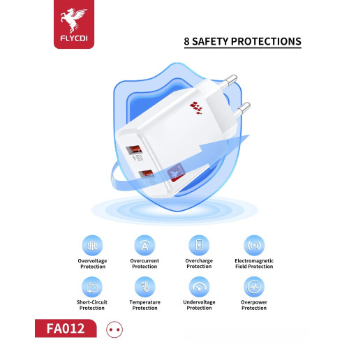 Сетевое зарядное устройство FLYCDI FA-012 2xUSB-A (12W · 2.4A) с кабелем USB-A – Micro-USB (White)