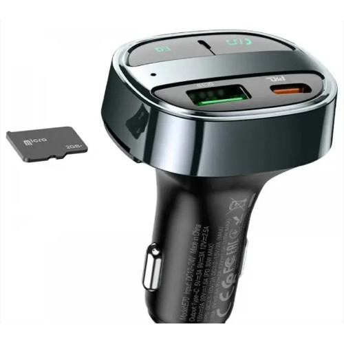 FM-модулятор Hoco E70 USB-A+USB-C (30W · 3A) (Black)