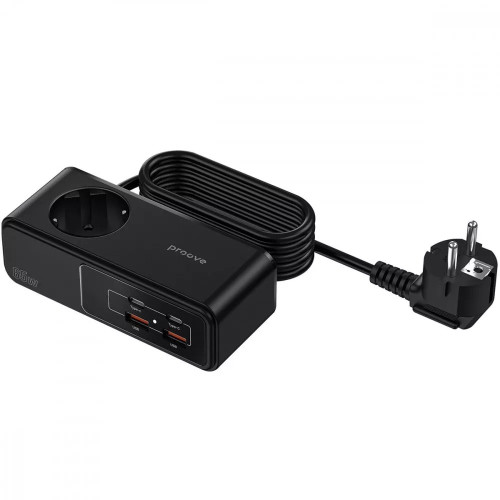 Мережевий фільтр Proove Homester Pro на 1 розетку (65W · 2xUSB-A+2xUSB-C · 1.5 м) (Black)