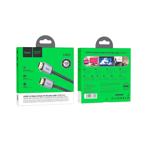 Кабель Hoco US03 HDMI – HDMI (1 м · 4K) (Black)