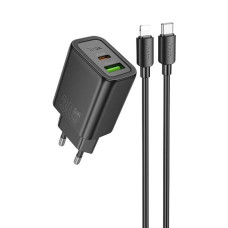 Сетевое зарядное устройство Hoco N63 USB-A+USB-C (30W · 3A) с кабелем Type-C – Lightning (Black)