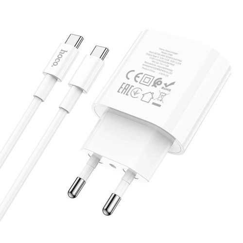 Сетевое зарядное устройство Hoco C94A USB-C (20W · 3A) с кабелем Type-C – Type-C (White)