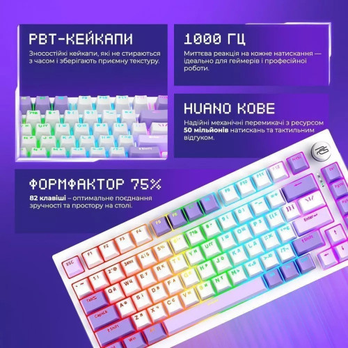 Клавіатура бездротова Proove Gaming Coupe (Ukraine Layout) (White/Purple)