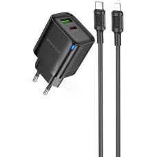Сетевое зарядное устройство Borofone BA83A USB-A+USB-C (20W · 3A) с кабелем Type-C – Lightning (Black)