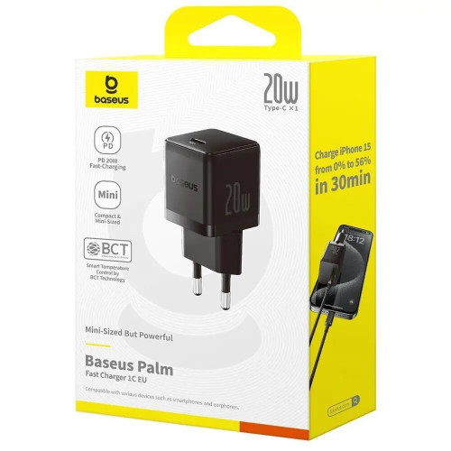 Мережевий зарядний пристрій Baseus Palm Fast Charger USB-C (20W · 3A) (P10111602113-00) (Black)