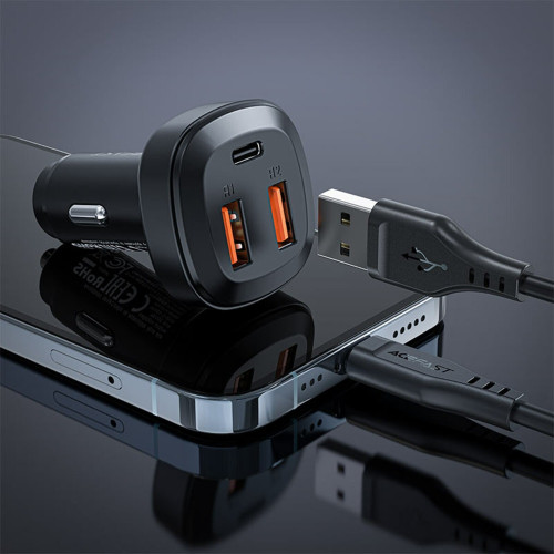Автомобильное зарядное устройство Acefast B9 2xUSB-A+USB-C (66W) (Black)