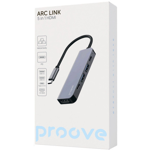 USB-хаб Proove Arc Link 5в1 (2xType-C · 2xUSB 3.0 · HDMI) (Silver)