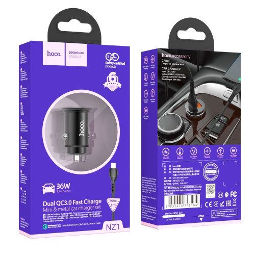 Автомобильное зарядное устройство Hoco NZ1 2xUSB-A (36W · 3A) с кабелем USB-A – Micro-USB (Black)