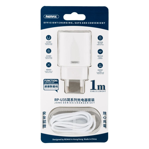 Сетевое зарядное устройство Remax RP-U35 2xUSB-A (10.5W · 2.1A) с кабелем USB-A – Micro-USB (White)