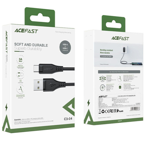 Кабель Acefast C3-04 USB-A – Type-C (1.2 м · 15W · 3A) (Black)