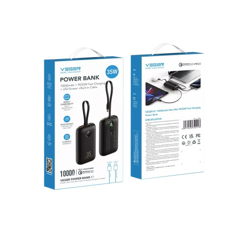 Повербанк Veger K1 W1188 35W (10000 mAh) (Black)