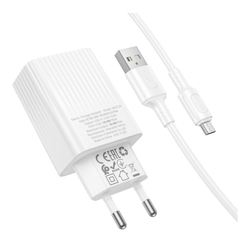 Сетевое зарядное устройство Borofone BAS72A USB-A (18W · 3A) с кабелем USB-A – Micro-USB (White)