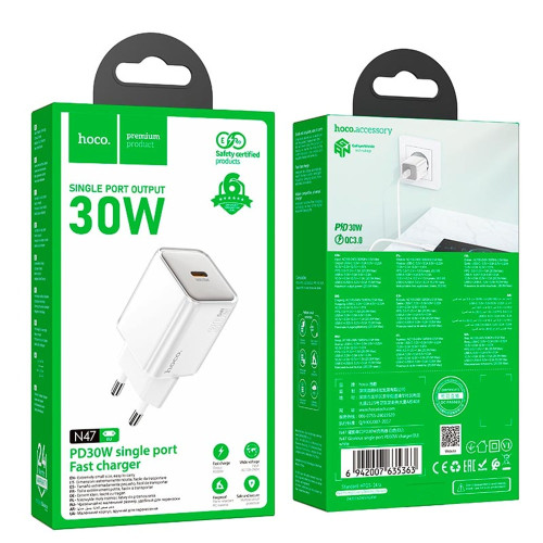 Сетевое зарядное устройство Hoco N47 USB-C (30W · 3A) (White)