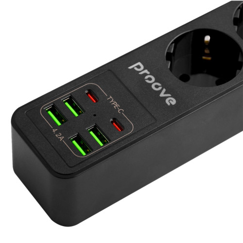 Сетевой фильтр Proove Power Socket P-03 на 3 розетки (4xUSB-A+2xUSB-C · 2 м) (Black)