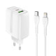 Сетевое зарядное устройство Hoco N11 USB-A+USB-C (20W · 3A) с кабелем Type-C – Lightning (White)