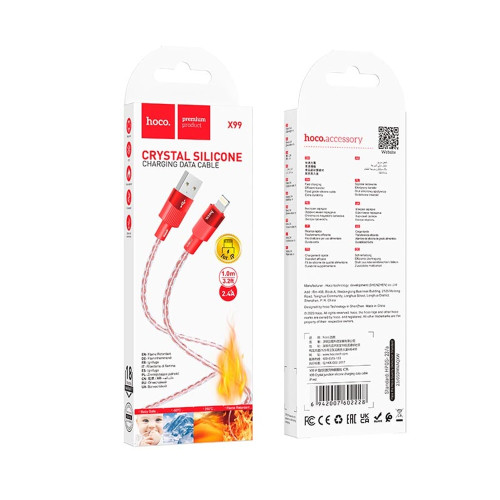 Кабель Hoco X99 USB-A – Lightning (1 м · 12W · 2.4A) (Red)