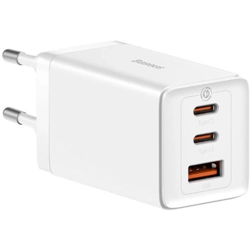 Мережевий зарядний пристрій Baseus GaN5 Pro USB-A+2xUSB-C (65W · 3A) з кабелем Type-C – Type-C 100W 5A (CCGP120202) (White)