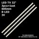 Прямая подсветка для телевизора Bravis 32″ TK100K4000000 (3 планки по 605 мм, 8 LED, линза 15,5 мм, 3 В)