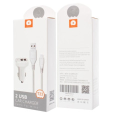 Автомобильное зарядное устройство WUW T22 2xUSB-A (10.5W · 2.1A) с кабелем USB-A – Micro-USB (White)
