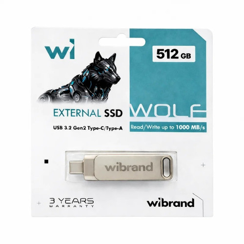 Зовнішній SSD-накопичувач Wibrand Wolf WO1TB 512GB USB-A/Type-C (Silver)