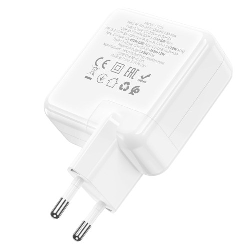 Сетевое зарядное устройство Hoco C115A USB-A+2xUSB-C (65W · 3A) (White)