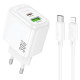 Сетевое зарядное устройство Hoco CS55A USB-A+USB-C (30W · 3A) с кабелем Type-C – Lightning (White)