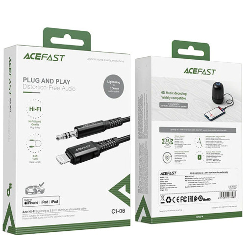 Аудиокабель Acefast MFI C1-06 Lightning – 3.5 мм (1.2 м) (Black)