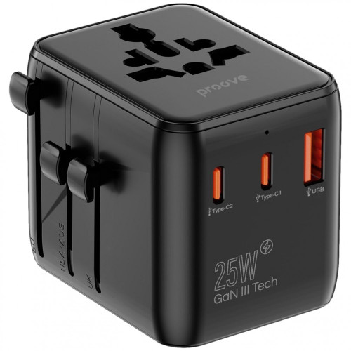 Сетевое зарядное устройство универсальный Proove Trip 2xUSB-A+USB-C (25W · 3A) (Black)