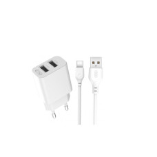 Сетевое зарядное устройство XO L109 2xUSB-A (12W · 2.4A) с кабелем USB-A – Type-C (White)