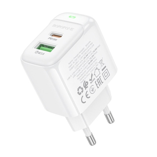 Сетевое зарядное устройство Borofone BAS44A Potential USB-A+USB-C (20W · 3A) (White)