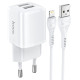 Мережевий зарядний пристрій Hoco N8 2xUSB-A (12W · 2.4A) з кабелем USB-A – Lightning (White)