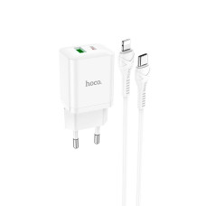 Мережевий зарядний пристрій Hoco N28 USB-A+USB-C (20W · 3A) з кабелем Type-C – Lightning (White)