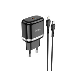 Сетевое зарядное устройство Hoco N24 USB-C (20W · 3A) с кабелем Type-C – Lightning (Black)