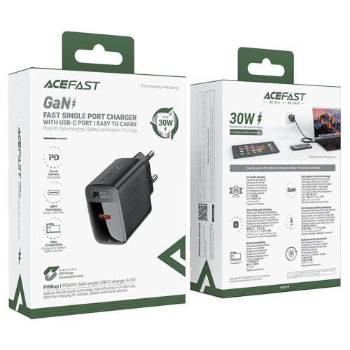 Сетевое зарядное устройство Acefast A102 USB-C (30W · 3A) (Black)